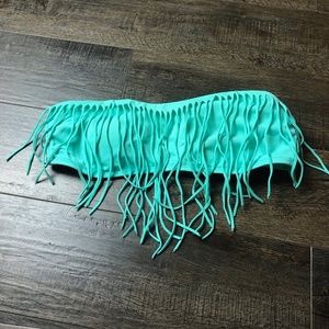 LA Hearts Teal Fringe Bikini Top Swim Suit (Large)